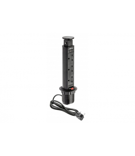 Biurkowy przedłużacz wpuszczany 60mm, 3x gniazdo UK czarny WERSJA ENGLISH GTV AE-BPW3UK60-20