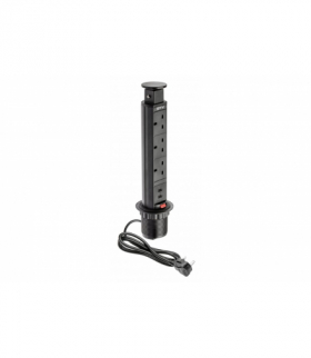 Biurkowy przedłużacz wpuszczany 60mm, 3x gniazdo UK, 2xUSB 2,1A 5V czarny WERSJA ENGLISH GTV AE-BPW3UK60U-20