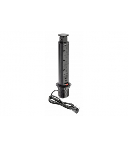 Biurkowy przedłużacz wpuszczany 60mm, 3x gniazdo UK, 2xUSB 2,1A 5V czarny WERSJA ENGLISH GTV AE-BPW3UK60U-20