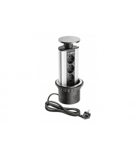 Przedłużacz biurk ELITE 100mm, 3x gn schuko srebrny kapselek i pierścień CHROM GTV AE-BPWE3GS-00KPC