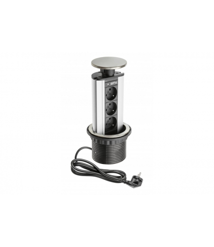 Przedłużacz biurk ELITE 100mm, 3x gn z uziemieniem srebrny kapselek i pierścień INOX GTV AE-BPWE3GU-00KP