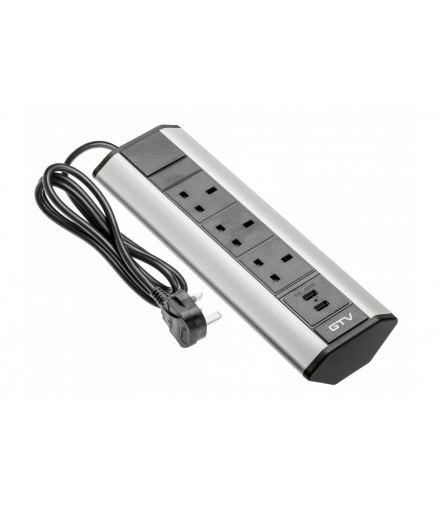 Przedłużacz biurkowy kątowy 3x gniazdo UK, 2xUSB 2.1A 5V srebrny WERSJA ENGLISH GTV AE-PBKT3UK2U-80