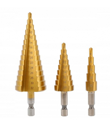 Wiertło stożkowe stopniowe 4-32mm zest 3 szt Hogert HT6D325