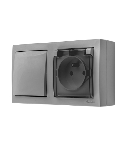 Gniazdo pojedyncze IP44 klapka w kolorze pokrywy łącznik jednobiegunowy bryzgoszczelny szary 16A 10AX ACW1GZ1C/16A AquaClick