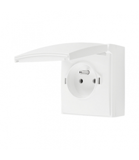 Gniazdo pojedyncze w wersji IP44 z przesłonami torów prądowych klapka w kolorze pokrywy biały 16A ACGZ1CZ/11 AquaClick