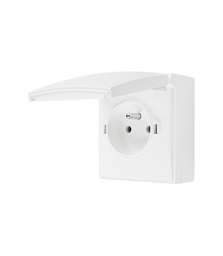 Gniazdo pojedyncze w wersji IP44 z przesłonami torów prądowych klapka w kolorze pokrywy biały 16A ACGZ1CZ/11 AquaClick
