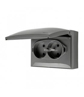 Gniazdo podwójne kompaktowe z uziemieniem w wersji IP44 klapka w kolorze pokrywy szary 16A ACGZ2/16 AquaClick