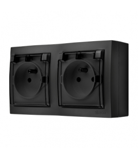 Gniazdo podwójne z uziemieniem w wersji IP44 klapka transparentna czarny mat 16A ACGZ21C/49A AquaClick