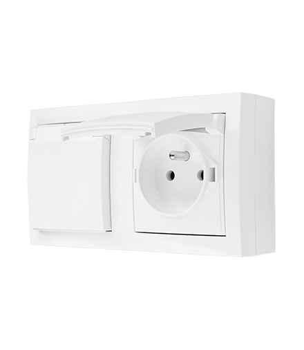 Gniazdo podwójne z uziemieniem w wersji IP44 klapka w kolorze pokrywy biały 16A ACGZ21C/11 AquaClick