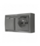 Gniazdo podwójne z uziemieniem IP44 z przesłonami torów prądowych klapka w kolorze pokrywy szary 16A ACGZ21CZ/16 AquaClick