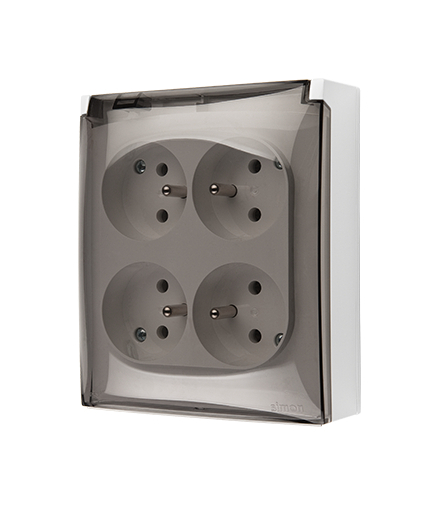 Gniazdo poczwórne z uziemieniem IP44 klapka transparentna biały 16A ACGZ4/11A AquaClick