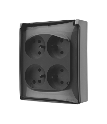 Gniazdo poczwórne z uziemieniem IP44 klapka transparentna szary 16A ACGZ4/16A AquaClick