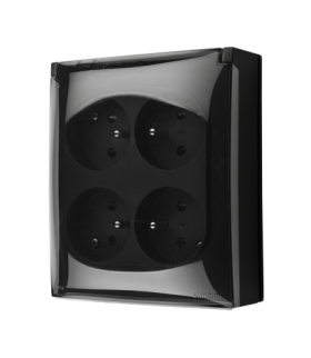 Gniazdo poczwórne z uziemieniem z przesłonami torów prądowych IP44 klapka transparentna czarny mat 16A ACGZ4Z/49A AquaClick