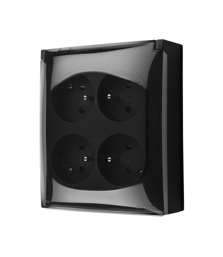 Gniazdo poczwórne z uziemieniem z przesłonami torów prądowych IP44 klapka transparentna czarny mat 16A ACGZ4Z/49A AquaClick