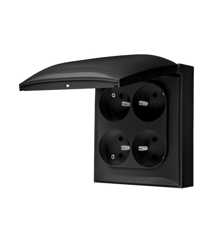 Gniazdo poczwórne z uziemieniem IP44 klapka w kolorze pokrywy czarny mat 16A ACGZ4C/49 AquaClick