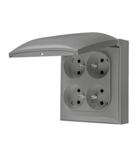 Gniazdo poczwórne z uziemieniem IP44 z przesłonami torów prądowych klapka w kolorze pokrywy szary 16A ACGZ4CZ/16 AquaClick