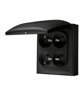 Gniazdo poczwórne z uziemieniem IP44 z przesłonami torów prądowych klapka w kolorze pokrywy czarny mat 16A ACGZ4CZ/49 AquaClick