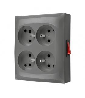 Gniazdo poczwórne z uziemieniem IP20 z przesłonami torów prądowych z wyłącznikiem szary 16A ACGZN4W1/16 AquaClick