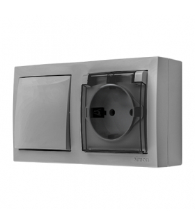 Łącznik jednobiegunowy bryzgoszczelny gniazdo pojedyncze Schuko IP44 klapka transparentna szary 16A 10AX ACW1GSZ1C/16A AquaClick