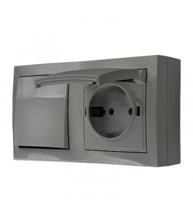 Łącznik jednobiegunowy bryzgoszczelny gniazdo pojedyncze Schuko IP44 klapka w kolorze szary 16A 10AX ACW1GSZ1C/16 AquaClick