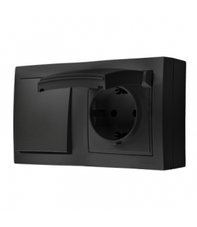 Łącznik jednobiegunowy bryzgoszczelny gniazdo pojedyncze Schuko IP44 klapka w kolorze pokrywy czarny mat ACW1GSZ1C/49 AquaClick