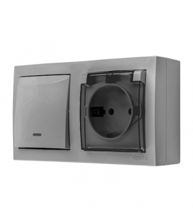 Łącznik jednobiegunowy podświetlany gniazdo pojedyncze Schuko IP44 klapka transparentna szary 16A 10AX ACW1LGSZ1C/16A AquaClick