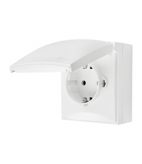 Gniazdo pojedyncze Schuko z przesłonami torów prądowych IP44 klapka w kolorze pokrywy biały 16A ACGSZ1CZ/11 AquaClick