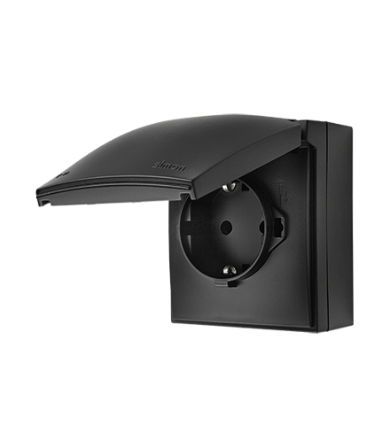 Gniazdo pojedyncze Schuko IP44 klapka w kolorze pokrywy czarny mat 16A ACGSZ1C/49 AquaClick