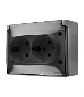 Gniazdo podwójne kompaktowe Schuko IP44 klapka transparentna szary 16A ACGSZ2/16A AquaClick