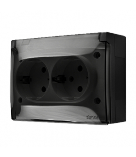 Gniazdo podwójne kompaktowe Schuko IP44 klapka transparentna czarny mat 16A ACGSZ2/49A AquaClick