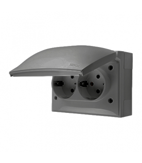 Gniazdo podwójne kompaktowe Schuko IP44 klapka w kolorze pokrywy szary 16A ACGSZ2/16 AquaClick