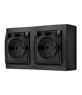 Gniazdo podwójne Schuko z przesłonami torów prądowych IP44 klapka transparentna czarny mat 16A ACGSZ21CZ/49A AquaClick