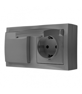 Gniazdo podwójne Schuko IP44 klapka w kolorze pokrywy szary 16A ACGSZ21C/16 AquaClick