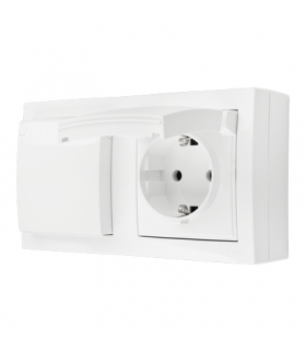 Gniazdo podwójne Schuko przesłony torów prądowych IP44 klapka w kolorze pokrywy biały 16A ACGSZ21CZ/11 AquaClick