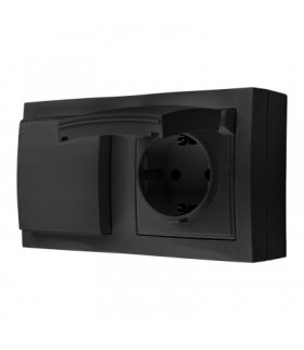 Gniazdo podwójne Schuko przesłony torów prądowych IP44 klapka w kolorze pokrywy czarny mat 16A ACGSZ21CZ/49 AquaClick