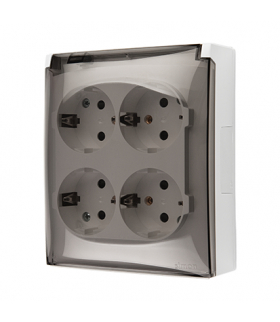Gniazdo poczwórne Schuko IP44 klapka transparentna biały 16A ACGSZ4/11A AquaClick