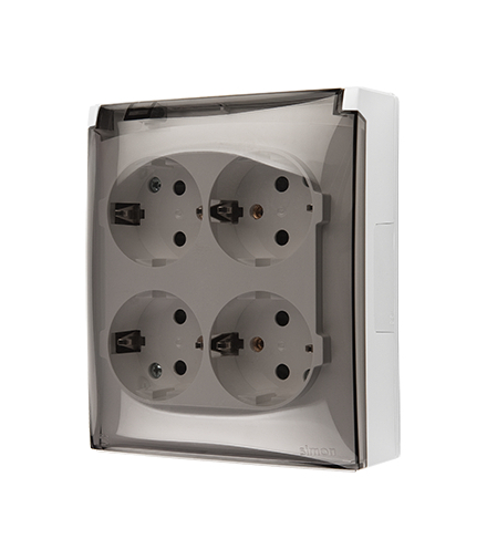 Gniazdo poczwórne Schuko IP44 klapka transparentna biały 16A ACGSZ4/11A AquaClick