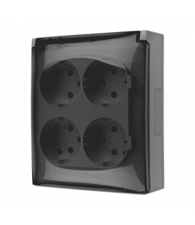Gniazdo poczwórne Schuko IP44 klapka transparentna szary 16A ACGSZ4/16A AquaClick