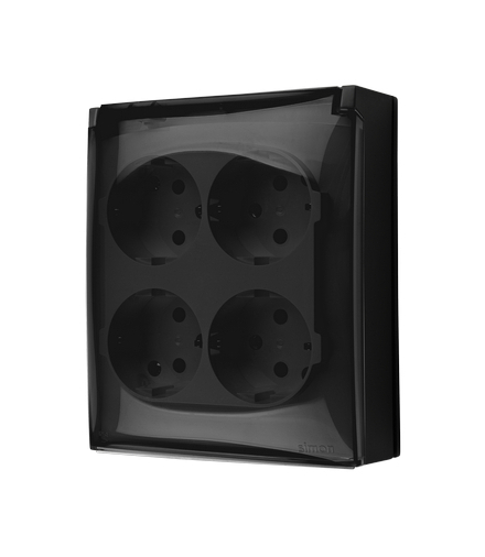 Gniazdo poczwórne Schuko IP44 klapka transparentna czarny mat 16A ACGSZ4C/49A AquaClick