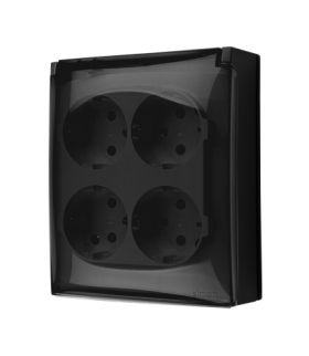 Gniazdo poczwórne Schuko z przesłonami torów prądowych IP44 klapka transparentna czarny mat 16A ACGSZ4Z/49A AquaClick
