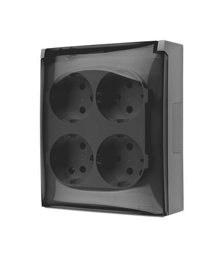 Gniazdo poczwórne Schuko z przesłonami torów prądowych IP44 klapka transparentna szary 16A ACGSZ4CZ/16A AquaClick