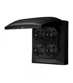 Gniazdo poczwórne SchukoIP44 klapka w kolorze pokrywy czarny mat 16A ACGSZ4C/49 AquaClick