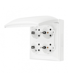 Gniazdo poczwórne Schuko IP44 z przesłonami torów prądowych klapka w kolorze pokrywy biały 16A ACGSZ4Z/11 AquaClick