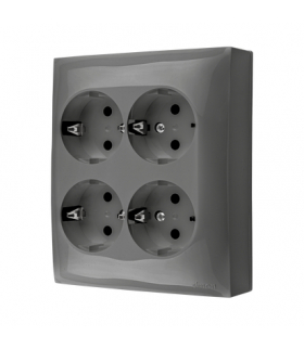 Gniazdo poczwórne Schuko w wersji IP20 z przesłonami torów prądowych szary 16A ACGSZN4Z/16 AquaClick