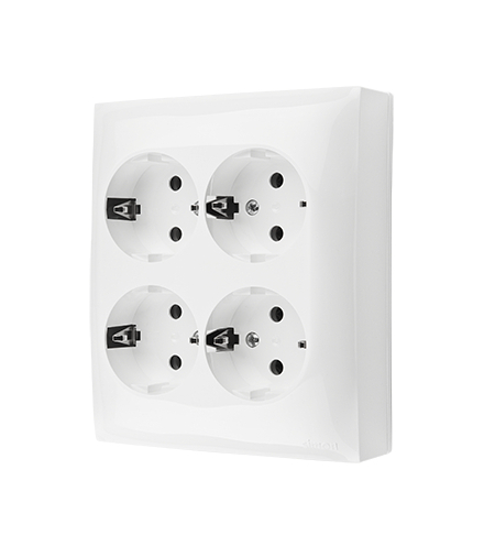 Gniazdo poczwórne Schuko w wersji IP20 z przesłonami torów prądowych biały 16A ACGSZN4CZ/11 AquaClick