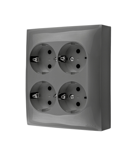 Gniazdo poczwórne Schuko w wersji IP20 z przesłonami torów prądowych szary 16A ACGSZN4CZ/16 AquaClick