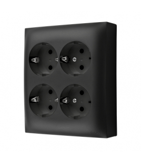 Gniazdo poczwórne Schuko w wersji IP20 z przesłonami torów prądowych czarny mat 16A ACGSZN4CZ/49 AquaClick