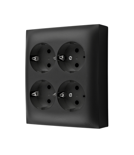 Gniazdo poczwórne Schuko w wersji IP20 z przesłonami torów prądowych czarny mat 16A ACGSZN4CZ/49 AquaClick