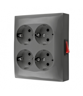 Gniazdo poczwórne Schuko w wersji IP20 z wbudowanym wyłącznikiem szary 16A ACGSZN4W1/16 AquaClick