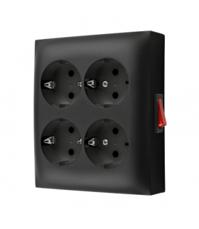 Gniazdo poczwórne Schuko w wersji IP20 z wbudowanym wyłącznikiem czarny mat 16A ACGSZN4W1/49 AquaClick